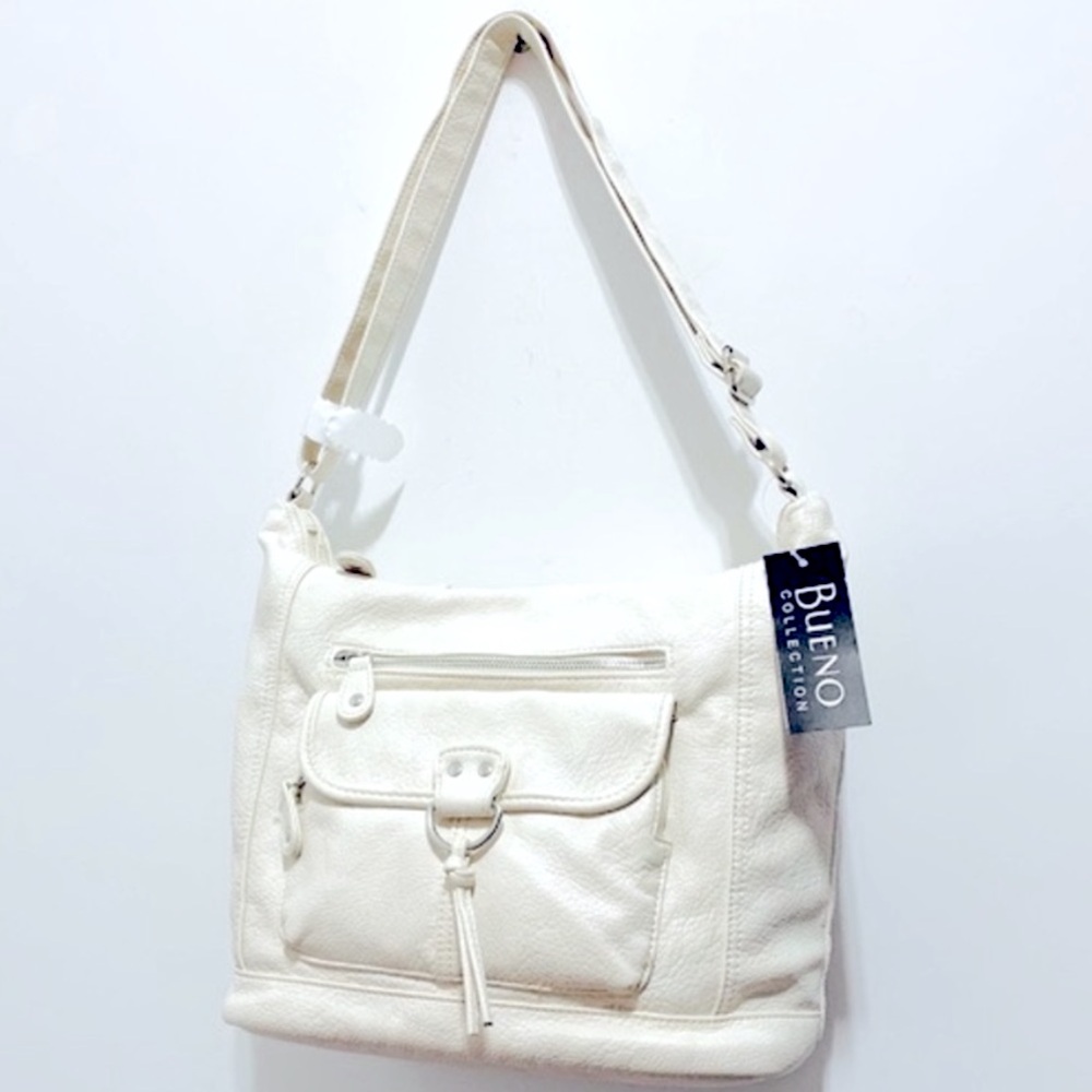 🆕 Bueno Solana Washed Large White Leather Hobo Handbag - Picture 5 of 10